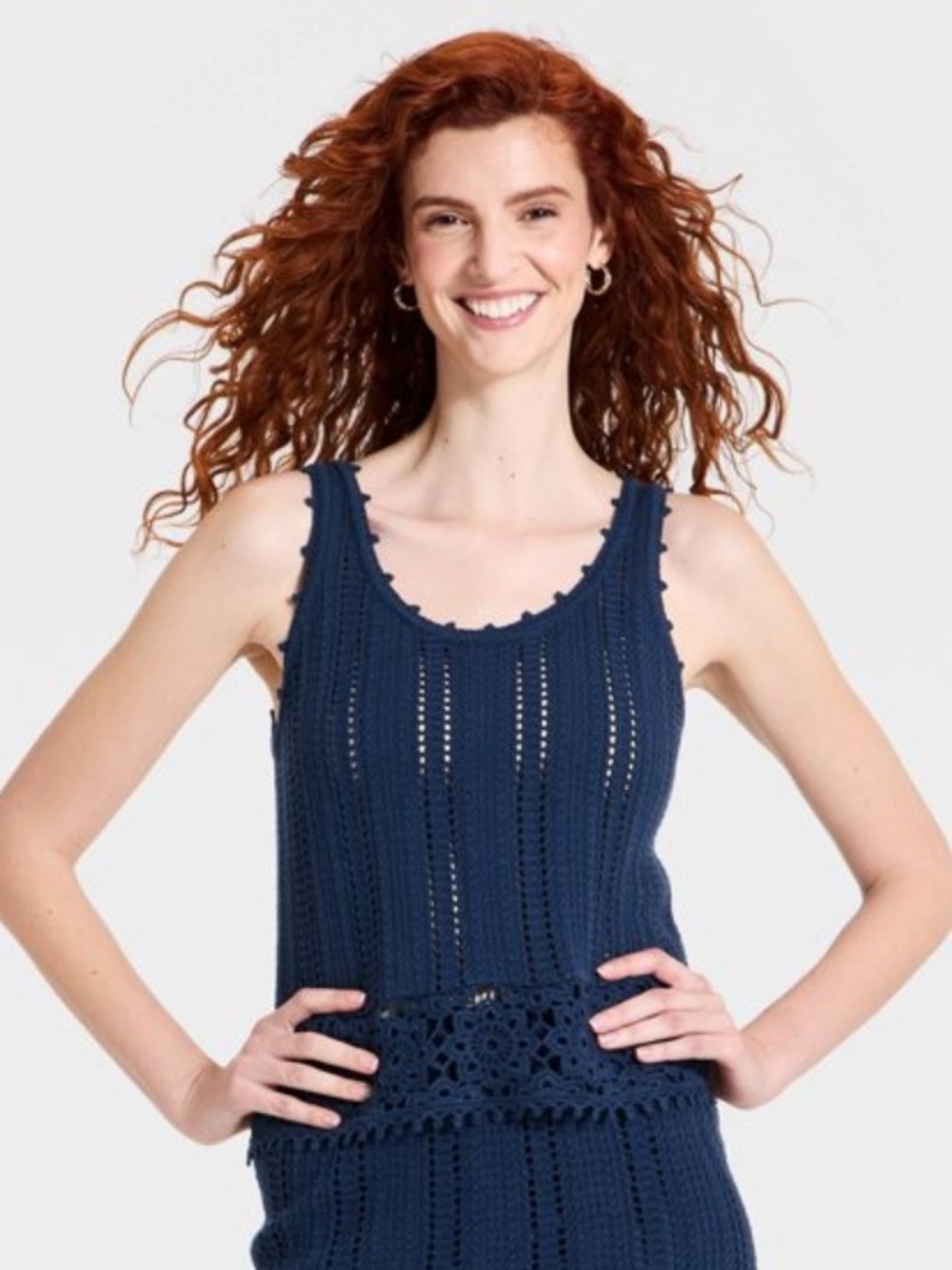 Universal Thread Women’s Navy Crochet Tank Openwork Sweater Sz Medium NWT